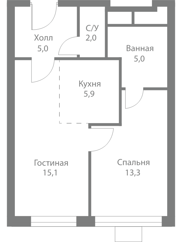 2 ккв (Евро) 46,3 м²