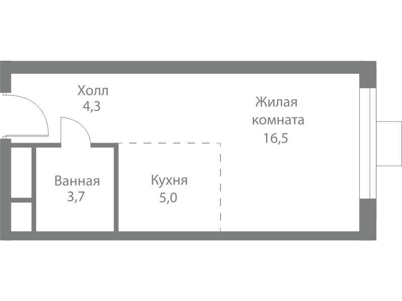 Студия 29,5 м²