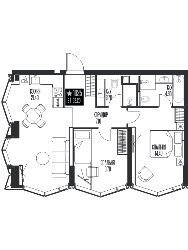 3 ккв (Евро) 62,2 м²