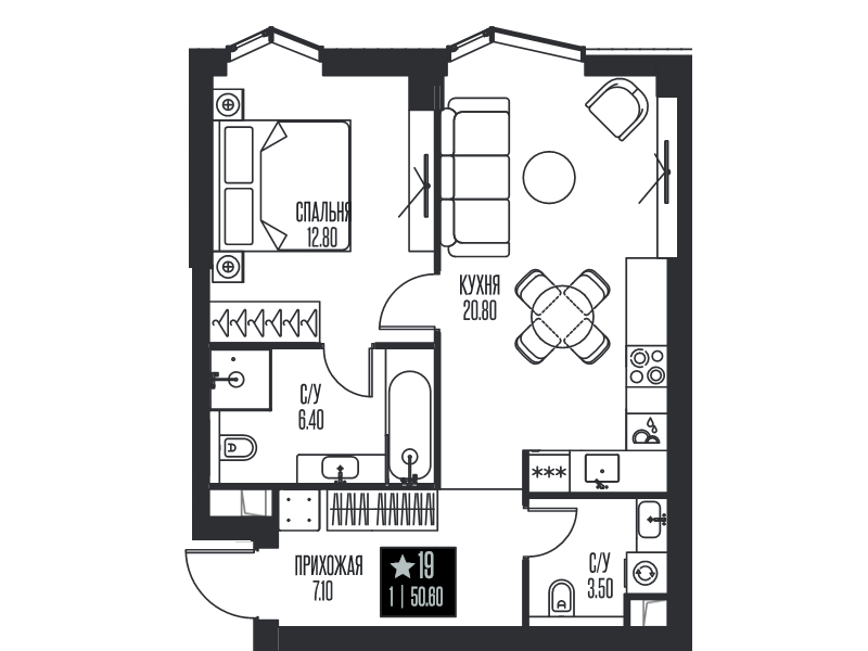 2 ккв (Евро) 50,6 м²