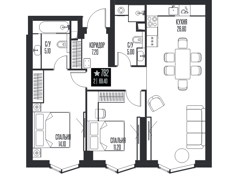 3 ккв (Евро) 69,4 м²