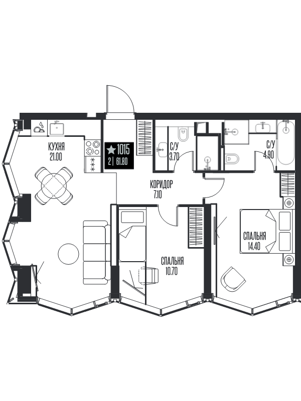 3 ккв (Евро) 61,8 м²