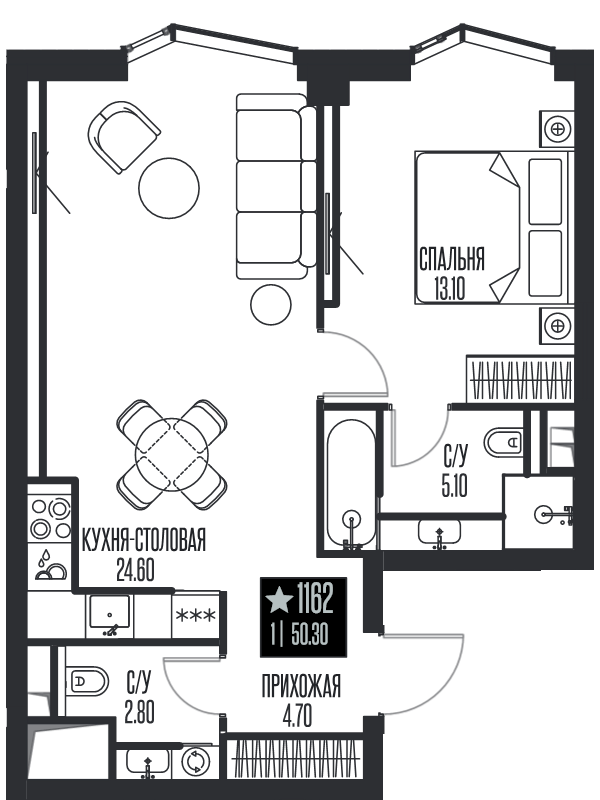 2 ккв (Евро) 50,3 м²