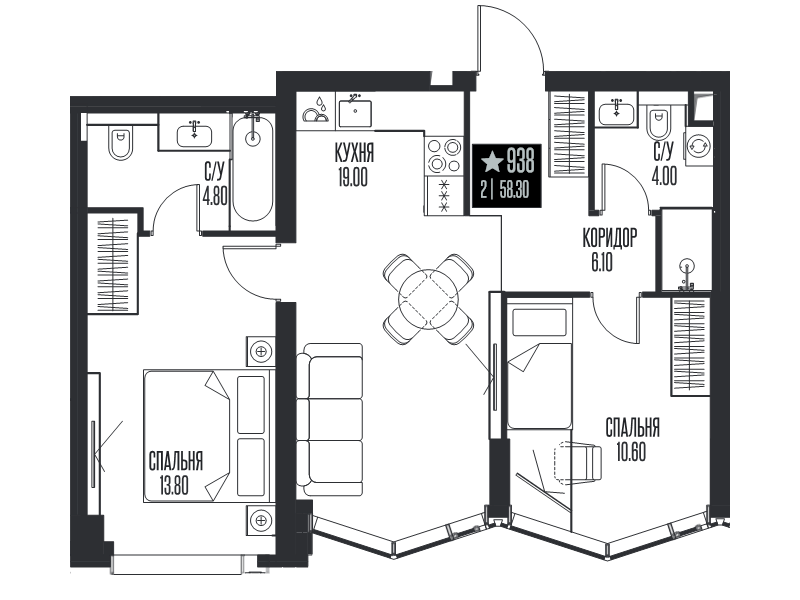 3 ккв (Евро) 58,3 м²
