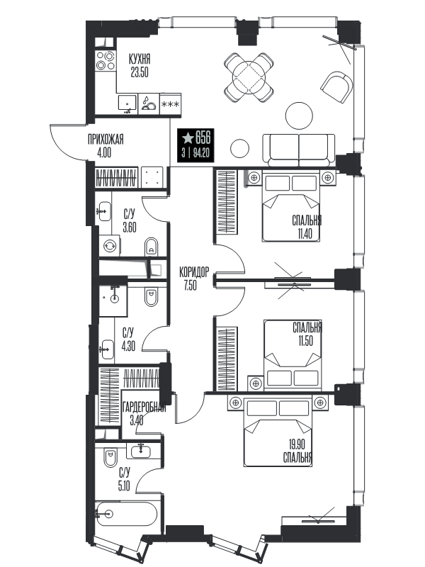 4 ккв (Евро) 94,2 м²