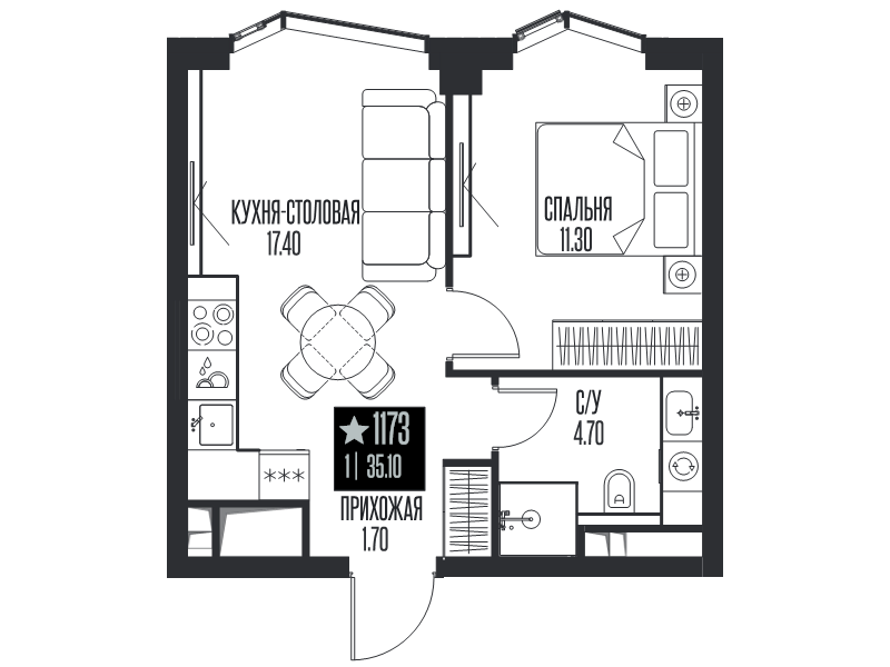 2 ккв (Евро) 35,1 м²