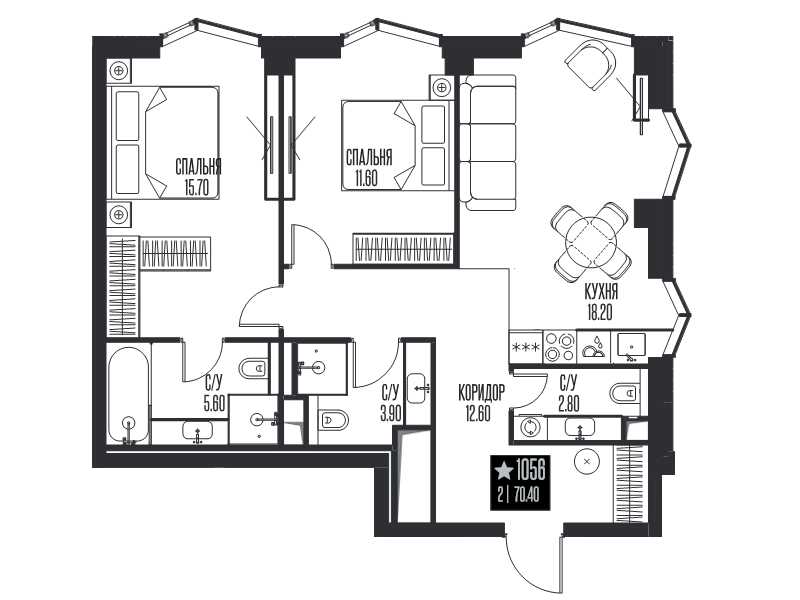 3 ккв (Евро) 70,4 м²