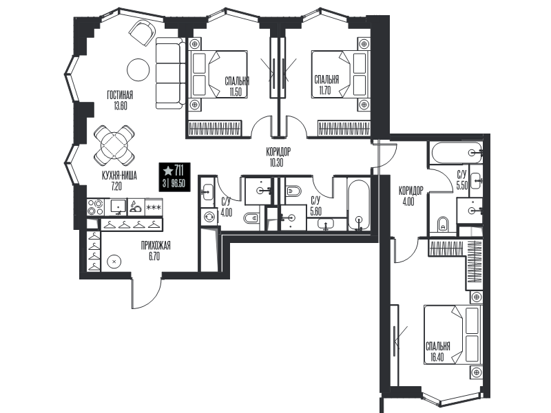 4 ккв (Евро) 96,5 м²