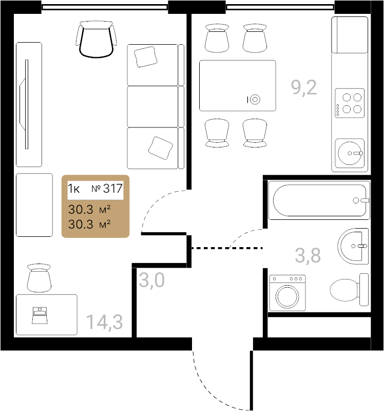 1 ккв 30,3 м²