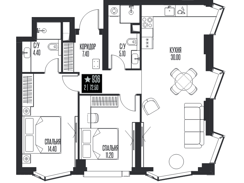 3 ккв (Евро) 72,5 м²
