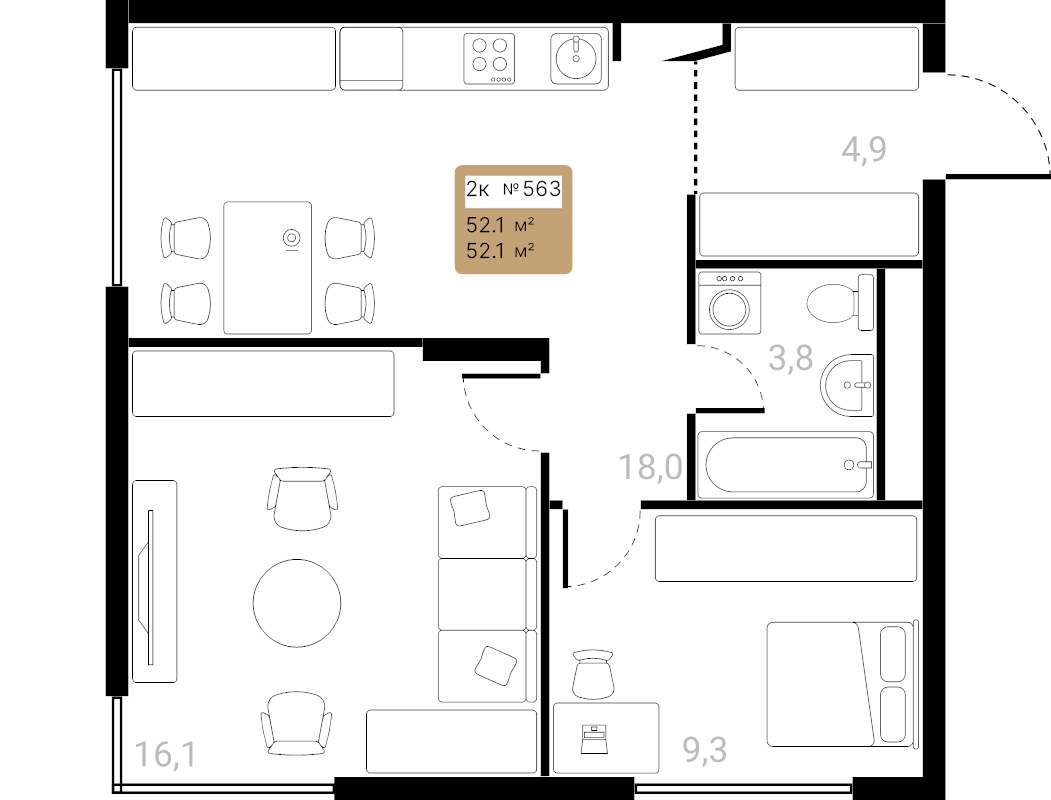 3 ккв (Евро) 52,1 м²