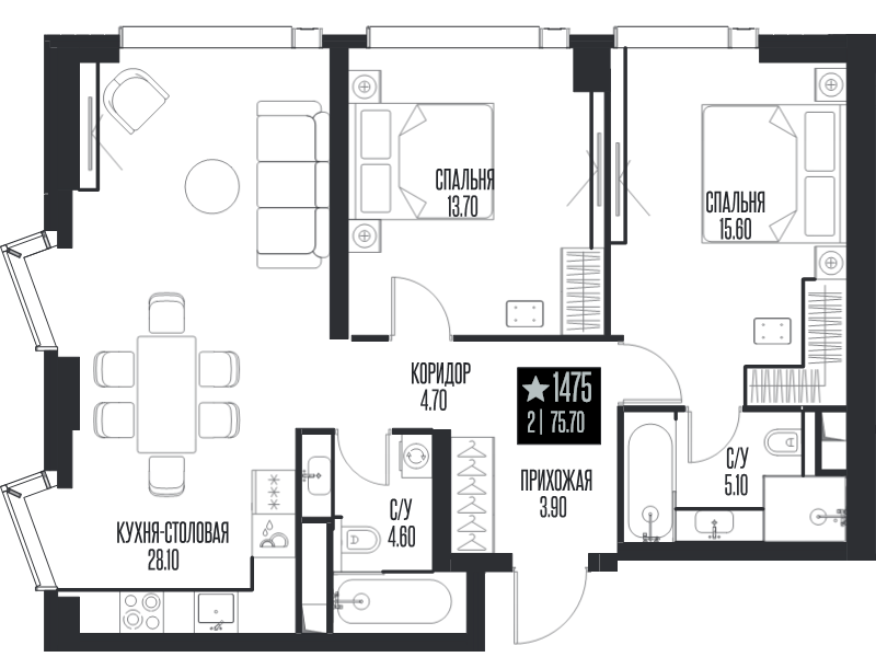3 ккв (Евро) 75,7 м²