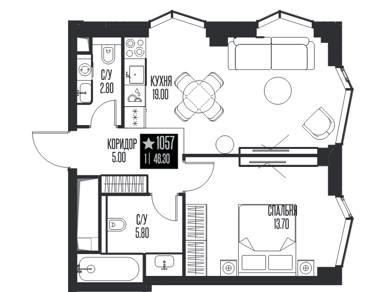 2 ккв (Евро) 46,3 м²