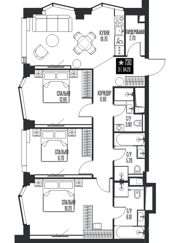 4 ккв (Евро) 94,2 м²