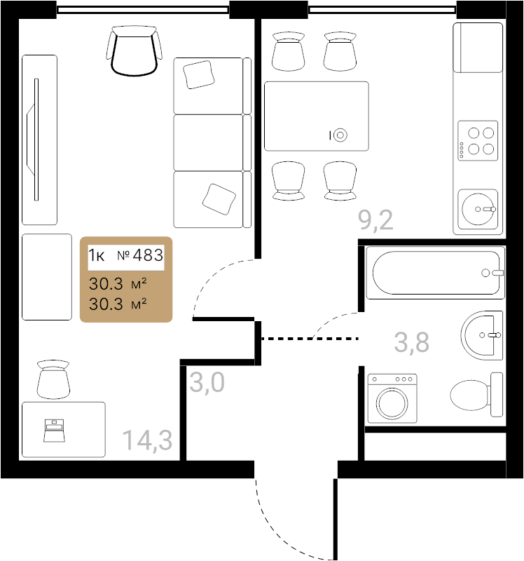 1 ккв 30,3 м²