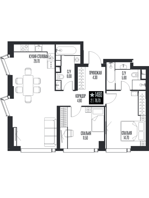 3 ккв (Евро) 76,7 м²