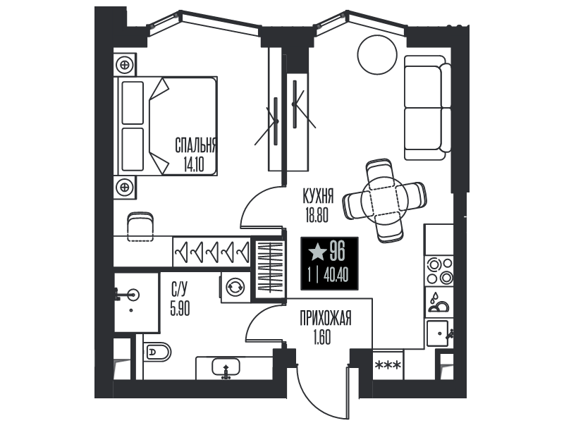 2 ккв (Евро) 40,4 м²