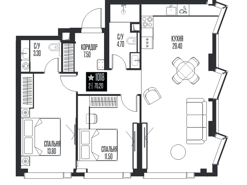 3 ккв (Евро) 70,2 м²