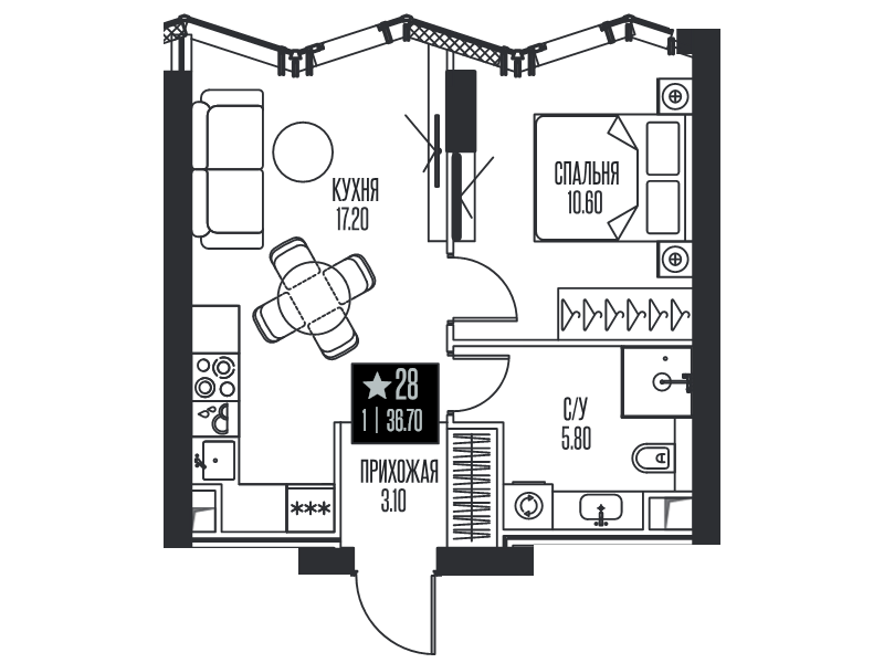 2 ккв (Евро) 36,7 м²