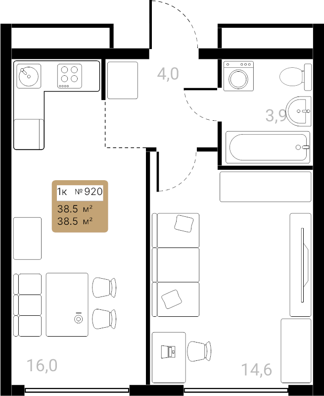 2 ккв (Евро) 38,5 м²