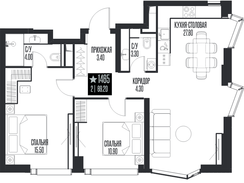 3 ккв (Евро) 69,2 м²