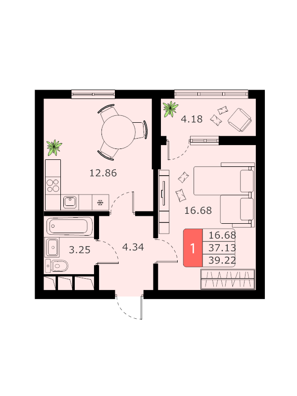 1 ккв 39,2 м²