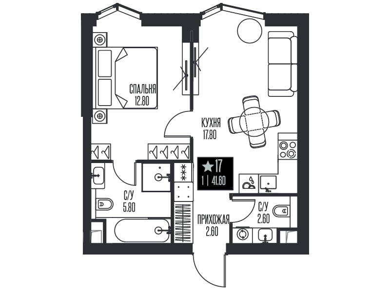 2 ккв (Евро) 41,6 м²