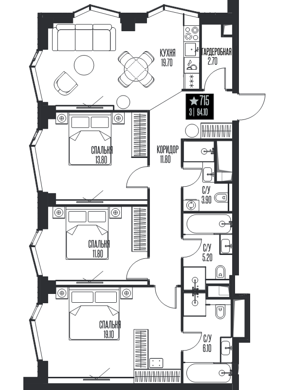 4 ккв (Евро) 94,1 м²