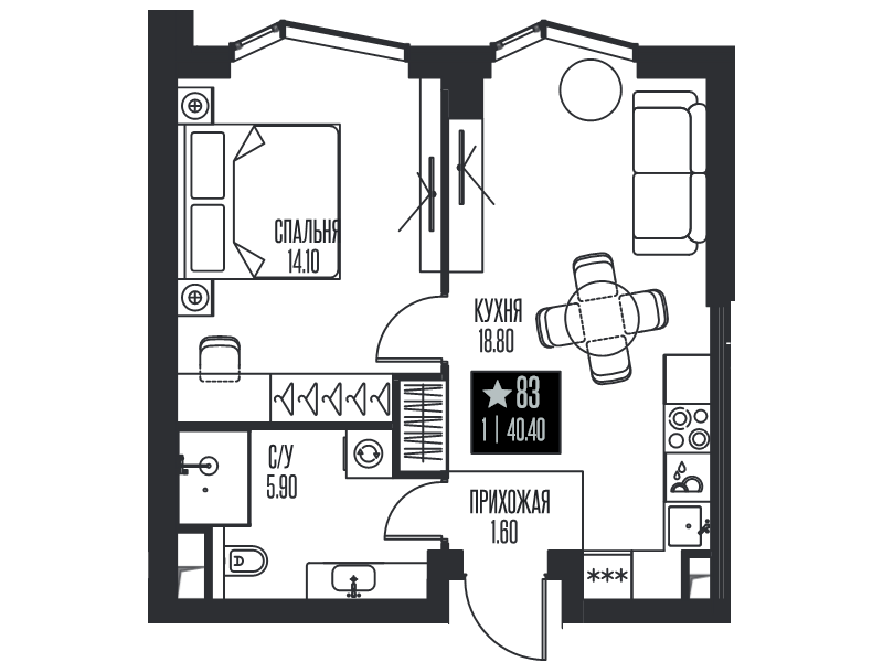 2 ккв (Евро) 40,4 м²