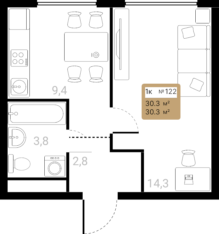 1 ккв 30,3 м²