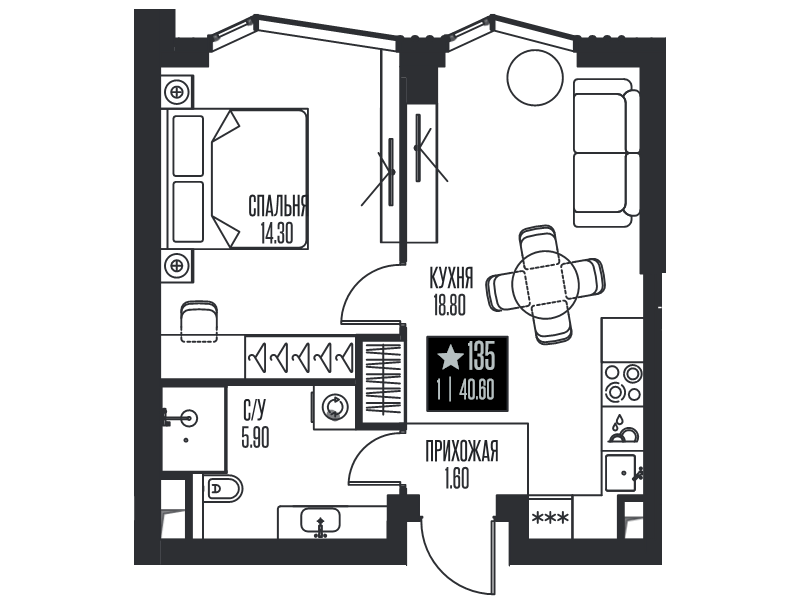 2 ккв (Евро) 40,6 м²