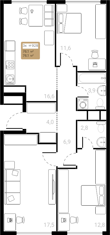 4 ккв (Евро) 76,1 м²