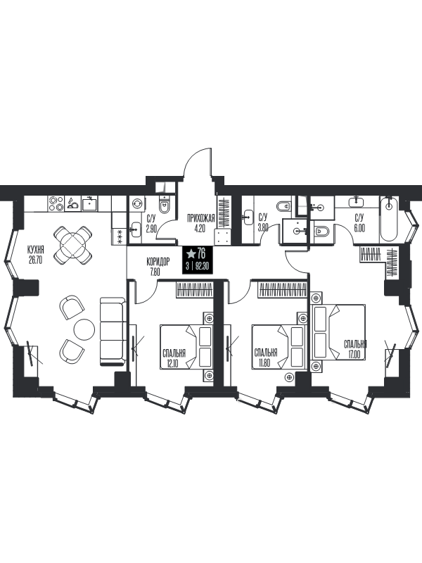 4 ккв (Евро) 92,3 м²