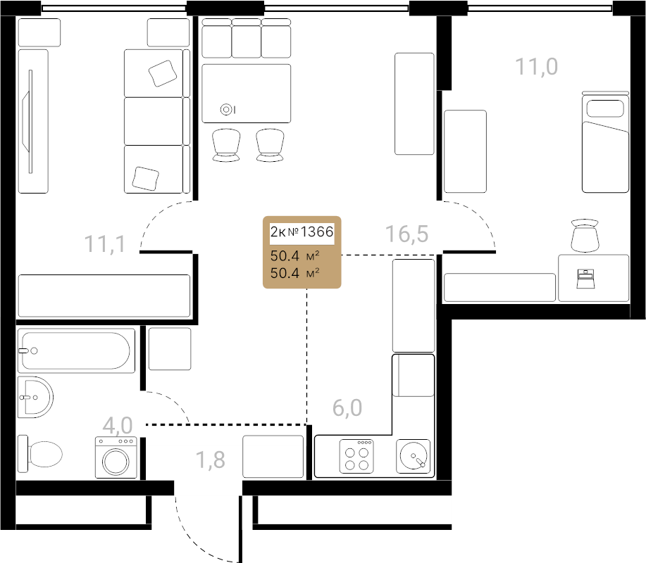 3 ккв (Евро) 50,4 м²