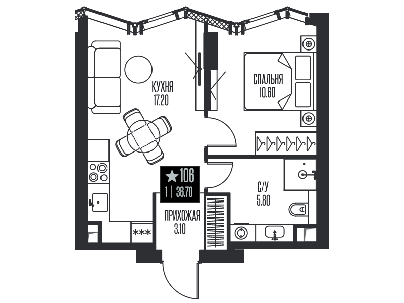 2 ккв (Евро) 36,7 м²
