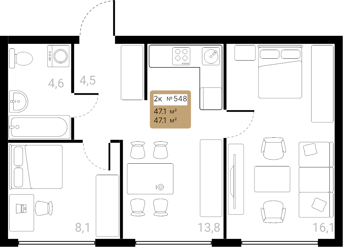 2 ккв 47,1 м²