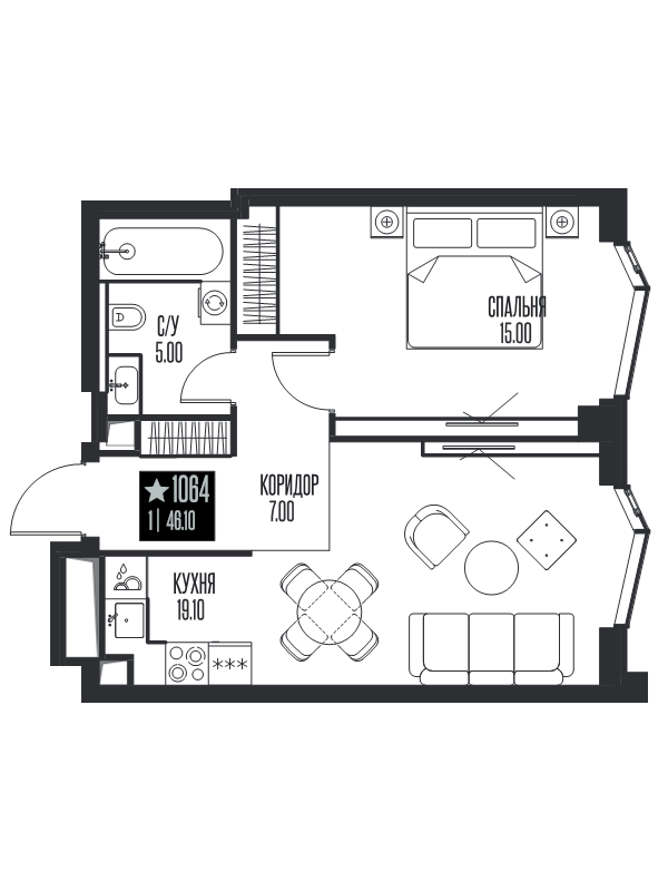 2 ккв (Евро) 46,1 м²