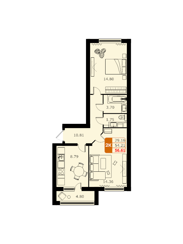 2 ккв 56,4 м²