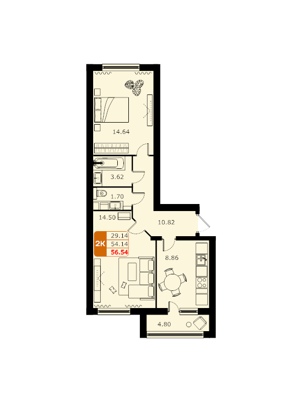 2 ккв 56,2 м²