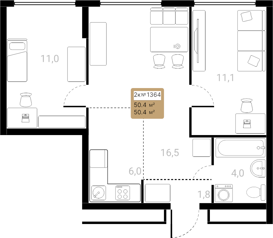 3 ккв (Евро) 50,4 м²