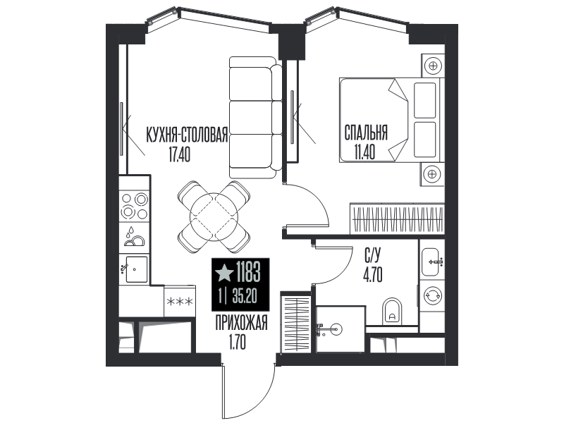 2 ккв (Евро) 35,2 м²