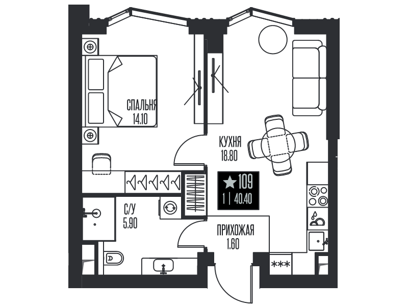 2 ккв (Евро) 40,4 м²