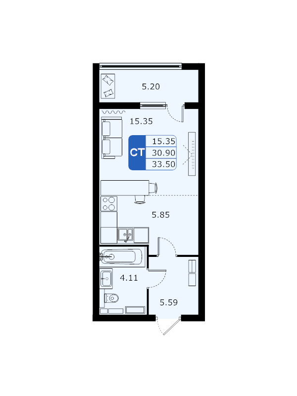 Студия 33,3 м²
