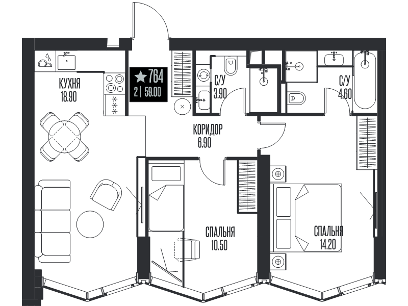 3 ккв (Евро) 59 м²