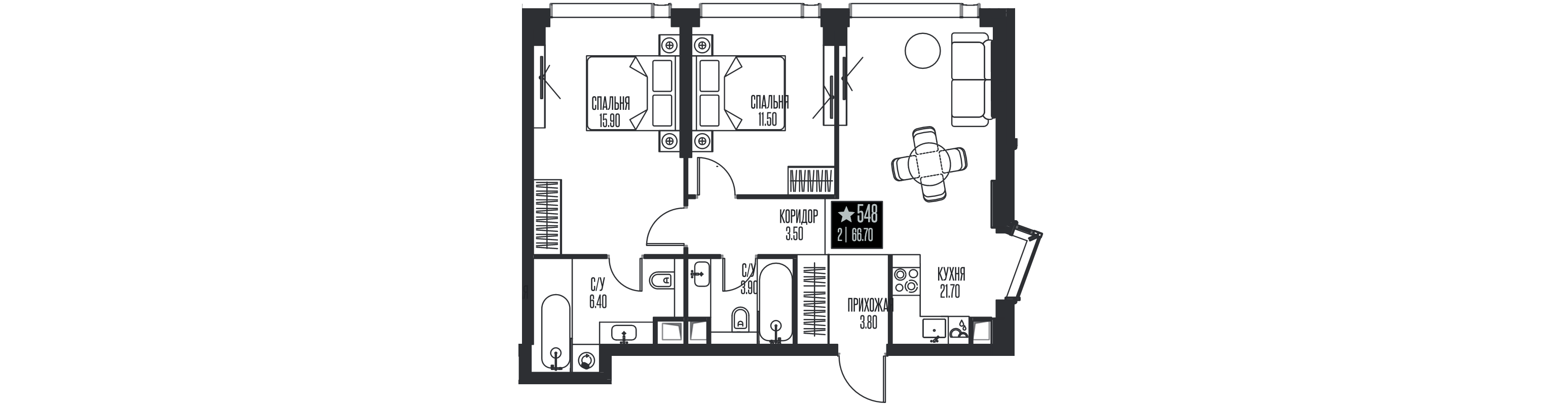 3 ккв (Евро) 66,7 м²
