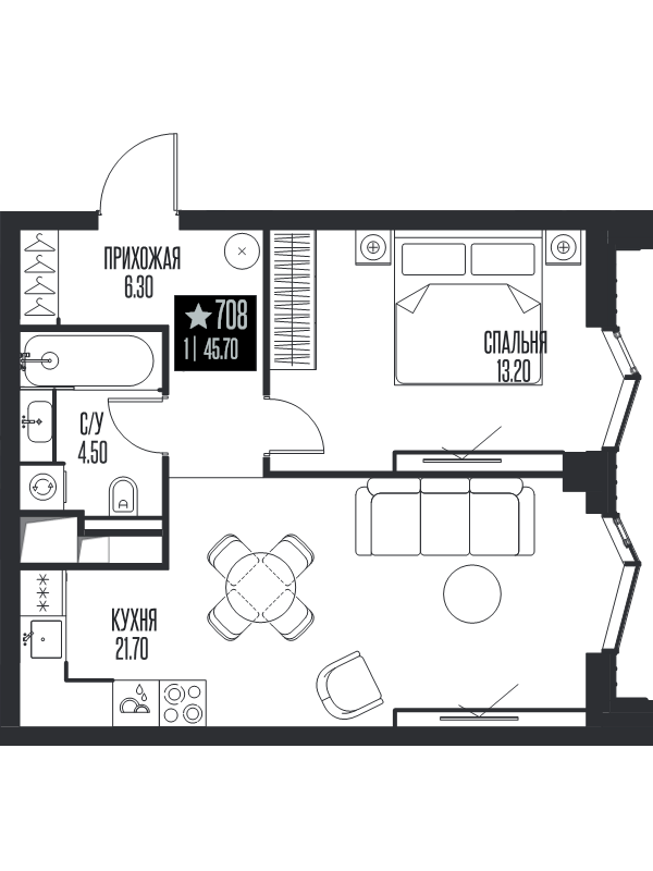 2 ккв (Евро) 45,7 м²