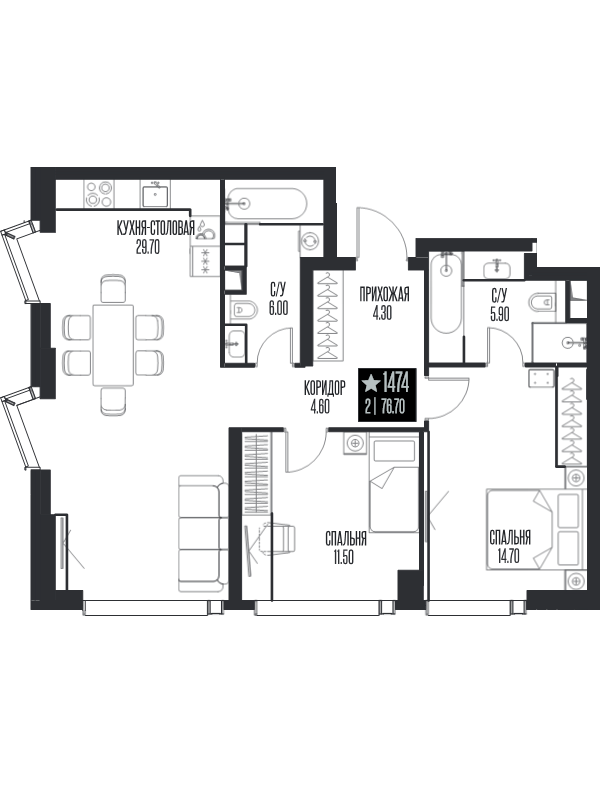 3 ккв (Евро) 76,7 м²