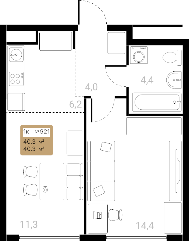 2 ккв (Евро) 40,3 м²