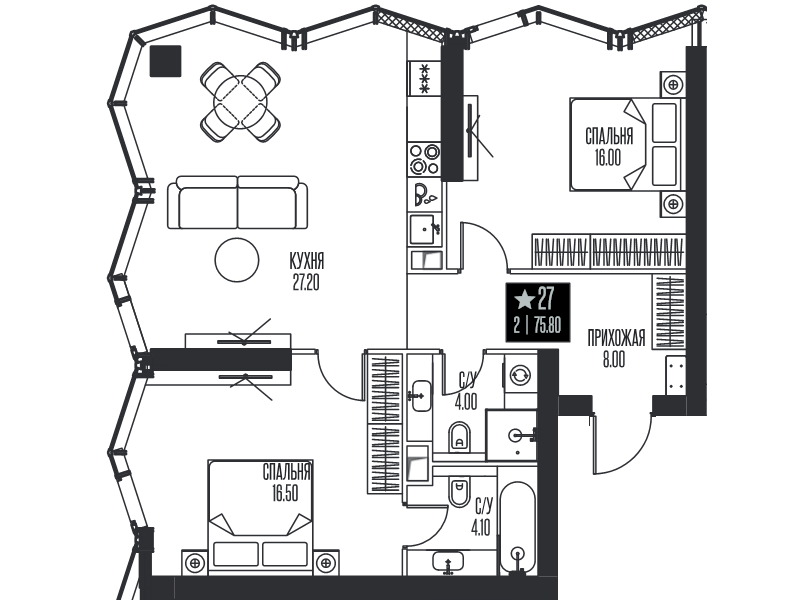 3 ккв (Евро) 75,8 м²