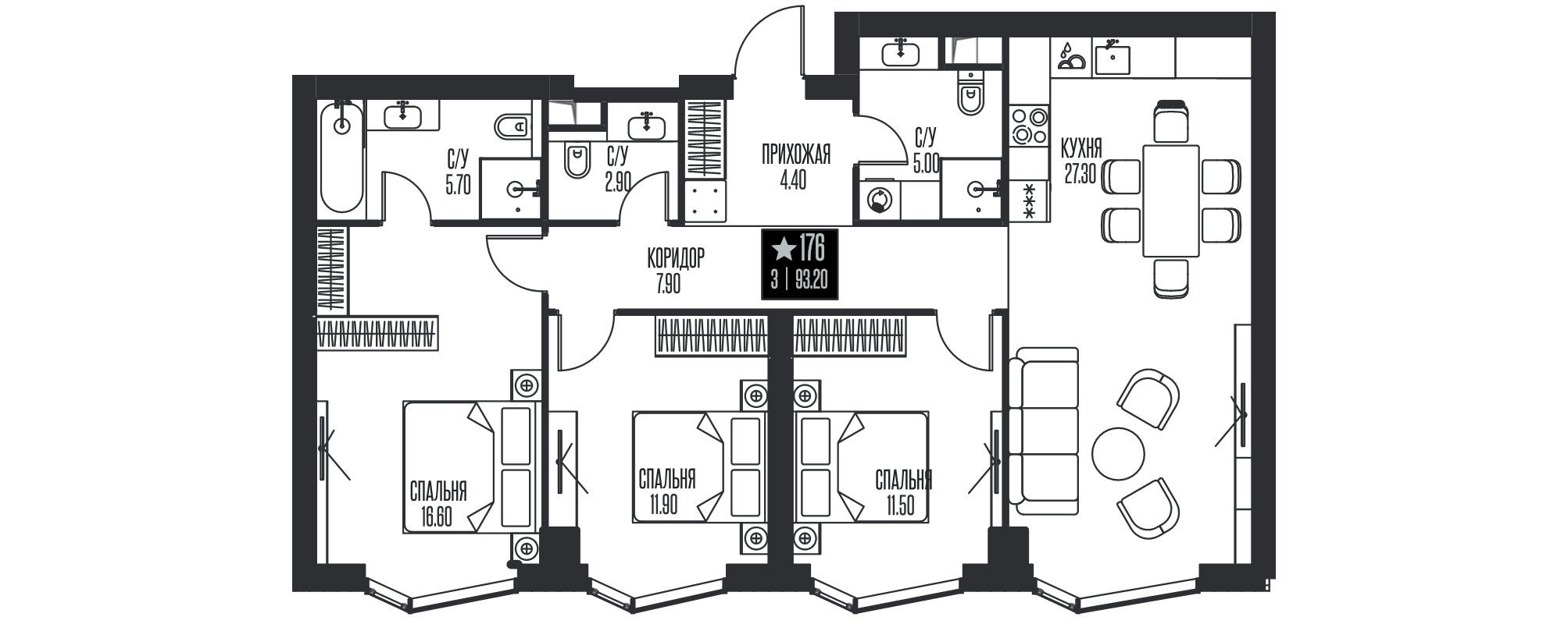 4 ккв (Евро) 93,2 м²